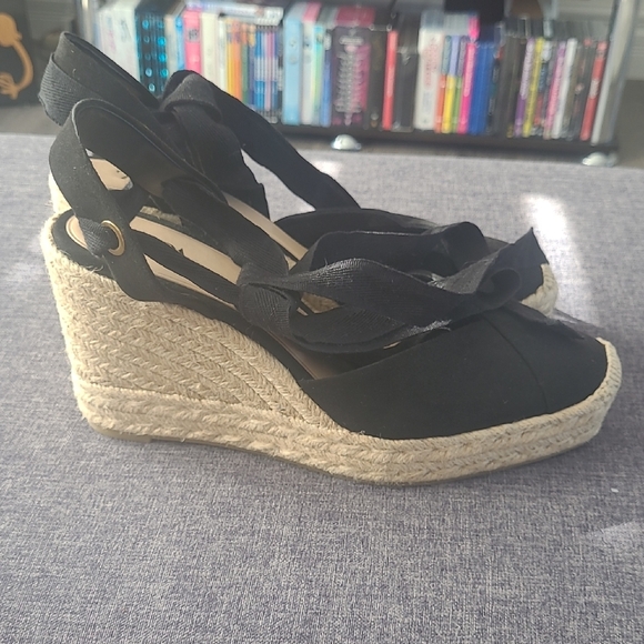 Zara Black Espadrille Wedge Sandals with Ankle Wrap - Picture 6 of 8